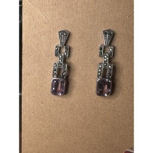 Amethyst & Marcasite Sterling Silver Post Earrings, Vintage
